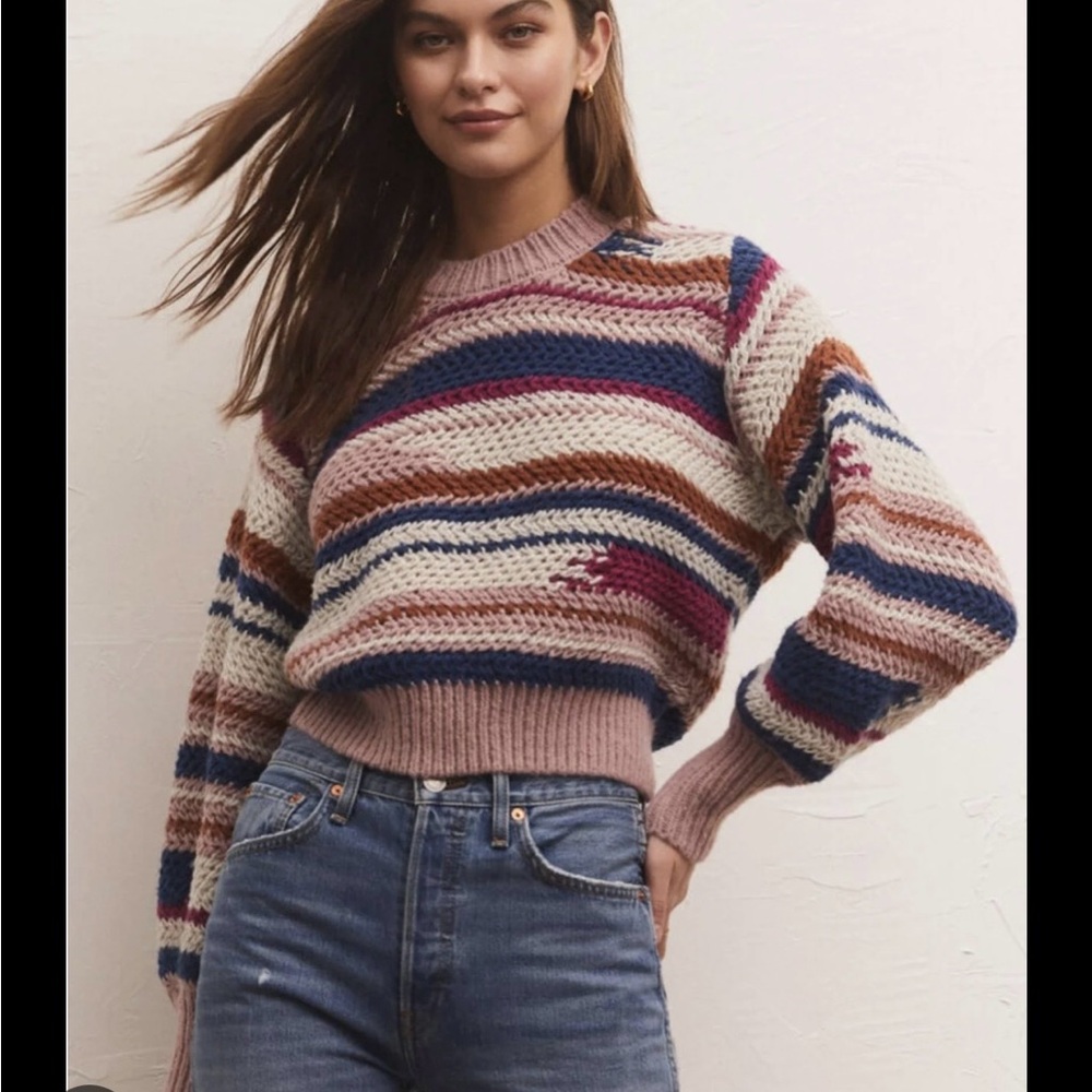 Z Supply Multicolor Striped Crewneck Sweater - Cream, Pink, Blue, Brown